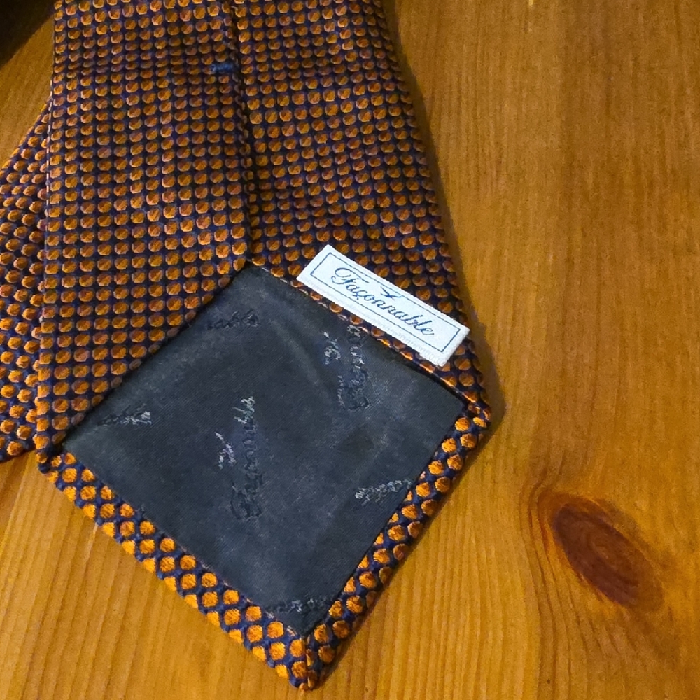 Faconnable Orange and Black Geometric Tie